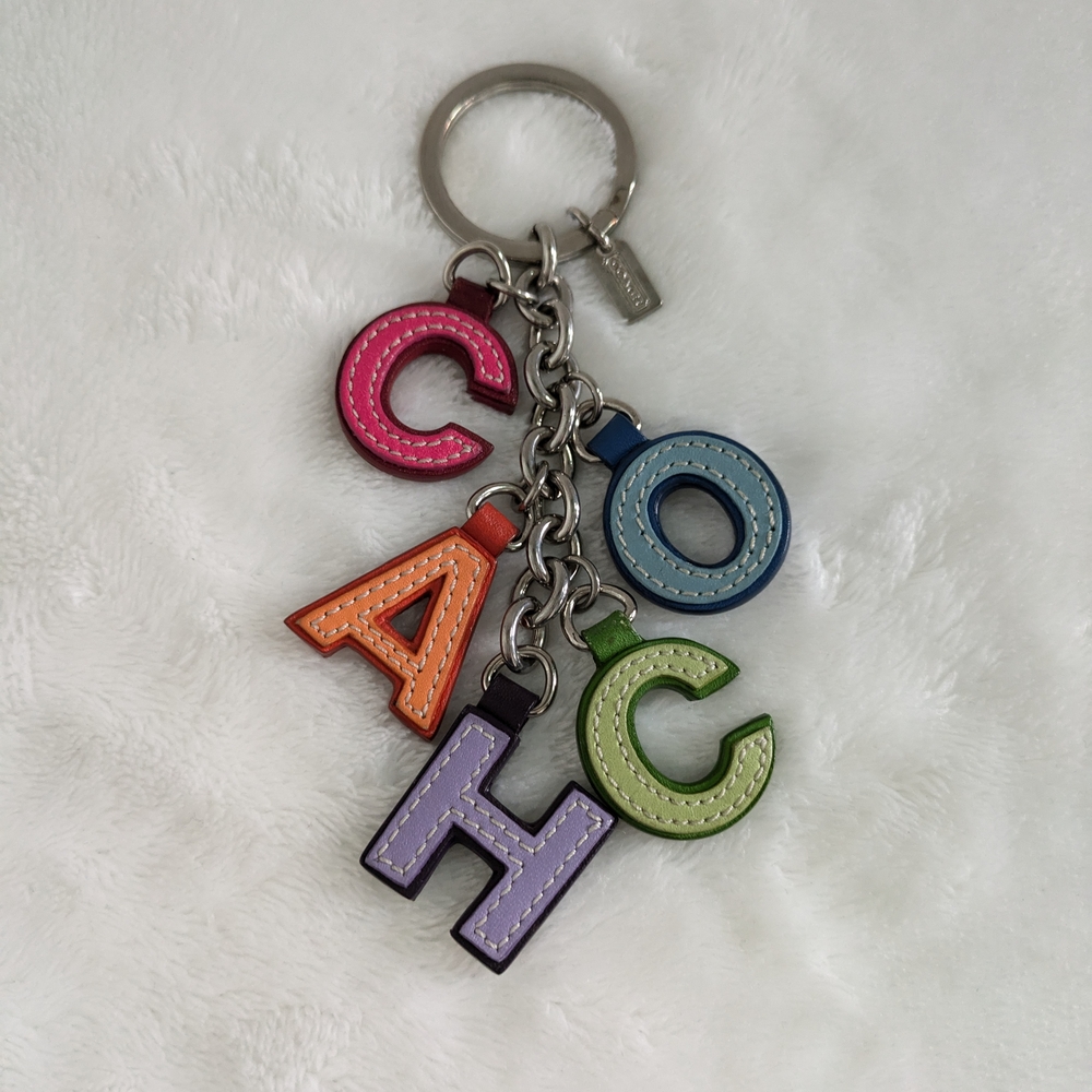 RARE Vintage COACH Leather Letters Keyring/Bag Charm